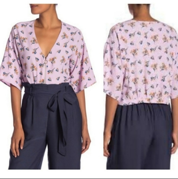 Code X Mode Lavender Floral Zipper Tie Front Top - Picture 9 of 9